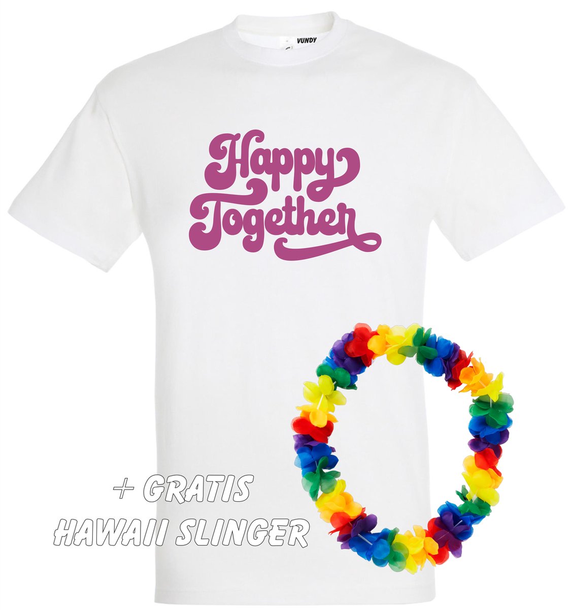 T-shirt Happy Together | Toppers in Concert 2022 | Toppers kleding shirt | Flower Power | Hippie Jaren 60 | Wit | maat XS